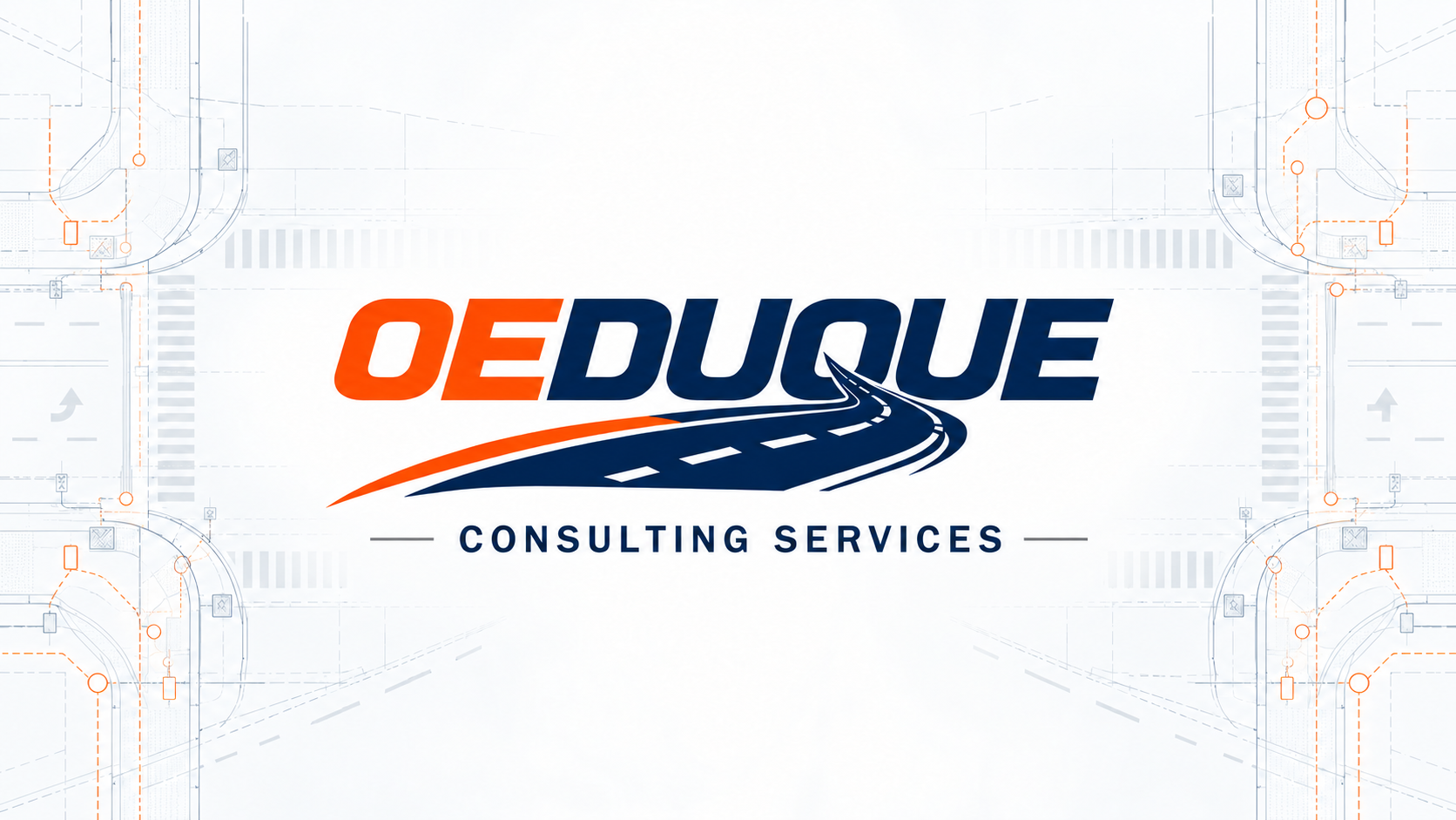 OEDUQUE Consulting Services — traffic-signal intersection plans and takeoff background
